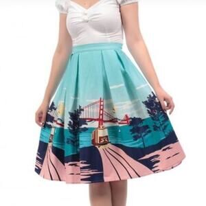 San Francisco Swing Skirt S 6 Golden Gate Bridge Novelty 50s Retro Collectif